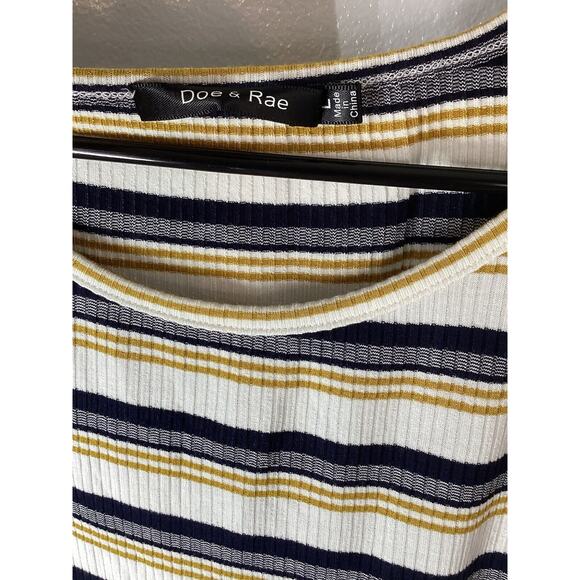 doe And Rae Multicolor Strip Top Black White Tan Ruffed Cuffs Women’s - Picture 4 of 9